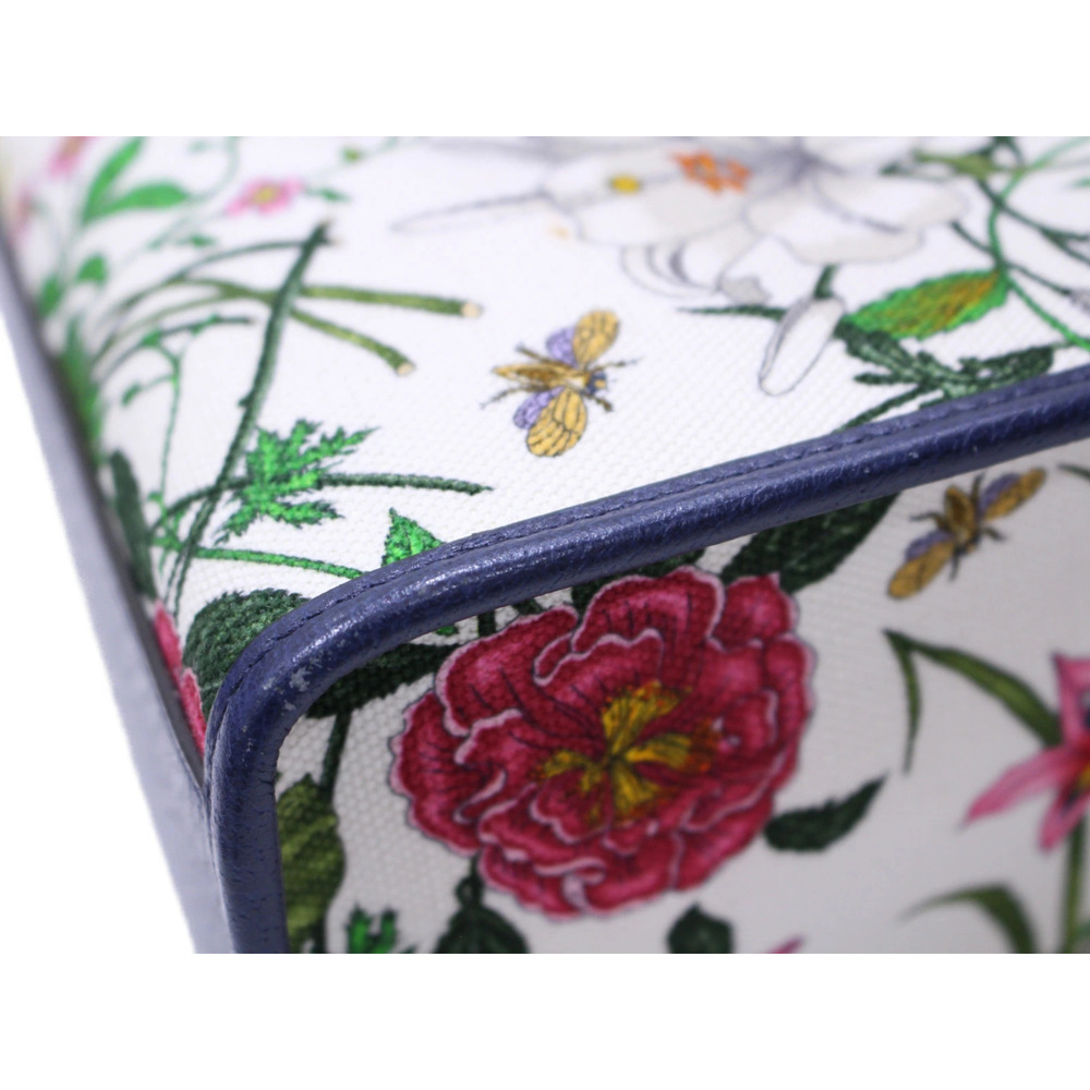 GUCCI Flora Flower Bag Canvas Leather Floral White Navy Blue Multicolor - Picture 5 of 9